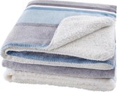 Sherpa plaid 150x200 cm met blauw strepen - 100% polyester ( zeer zacht ! )