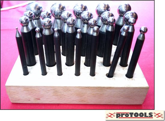 Foto: Set van 24 bol ponsen met houder doming punches set 24 pcs protools item 2266