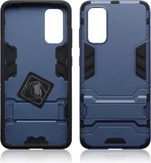 Samsung Galaxy S20 hoesje - Dubbel gelaagde pantser case met standaard - Navy blauw - GSM Hoesje - Telefoonhoesje Geschikt Voor: Samsung Galaxy S20