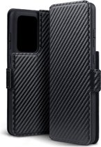 Samsung Galaxy S20 Ultra hoesje - MobyDefend slim-fit carbonlook bookcase - Zwart - GSM Hoesje - Telefoonhoesje Geschikt Voor: Samsung Galaxy S20 Ultra