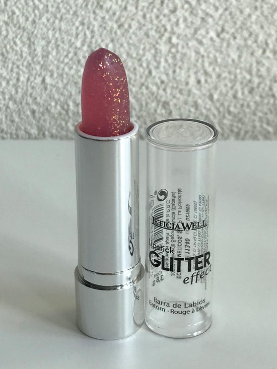 Leticia Well - Glitter Lipstick - transparant/doorzichtig/naturel oud roze met multi kleur glitters - nummer 12 - 3,8 gram inhoud