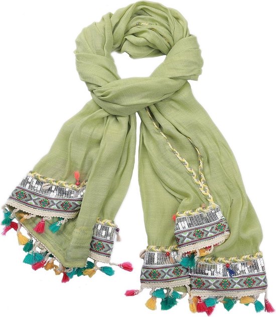 Écharpe de Luxe avec tresses et pompons - 180x70 cm - Vert - Dielay |  bol.com