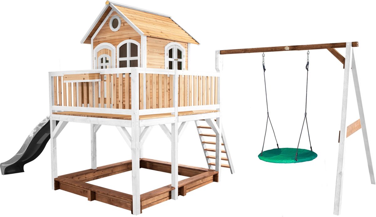 AXI Liam Speelhuis 277x613x291cm Grijze Glijbaan Hout Bruin/wit