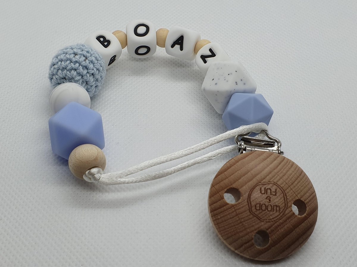 Speenkoord met naam jongen - baby cadeau jongen - Kraamcadeau jongen