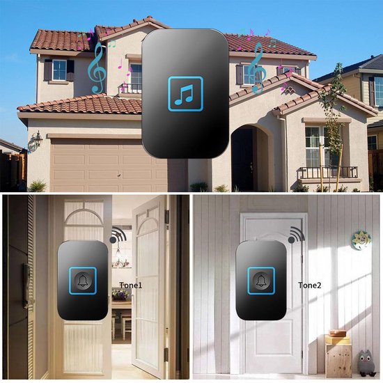Smart Home Draadloze Deurbel - Wit, met 2 Receivers, LED verlichting, Waterdicht, 60 Muziek Tonen — afbeelding 4