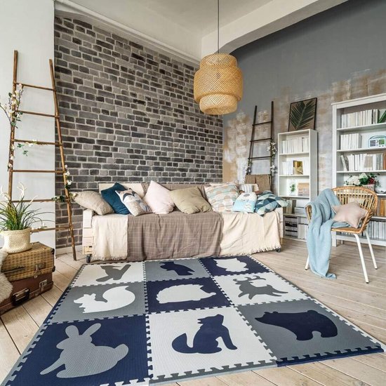 Hakuna Matte Puzzelmat voor baby's, 1,2 x 0,9 m, speelkleed bevat 12 tegels met dieren, 20% dikkere kruipmat in een recyclebare verpakking