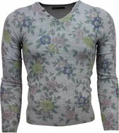 Casual Trui - Bloemen Motief Print Heren - Donkergrijs