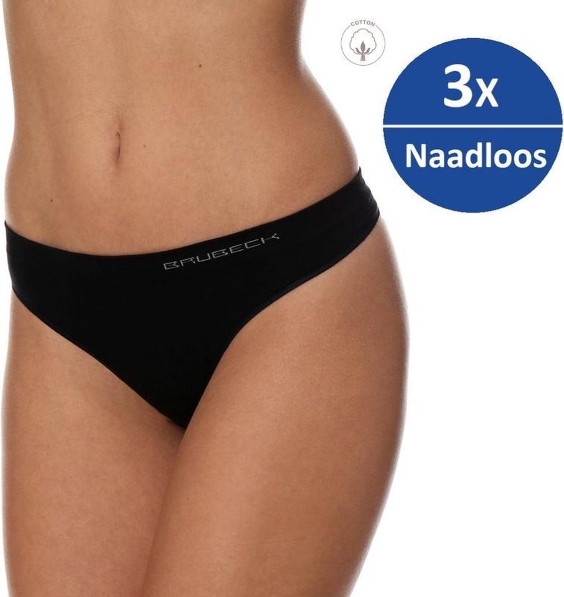 Brubeck Dames Ondergoed String - Naadloos Elastisch Katoen 3-Pack - Zwart - XL-brubeck 1