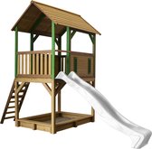 AXI Pumba Speelhuis in Bruin/Groen - Met Verdieping, Zandbak en Witte Glijbaan - Speelhuisje voor de tuin / buiten - FSC hout - Speeltoestel voor kinderen