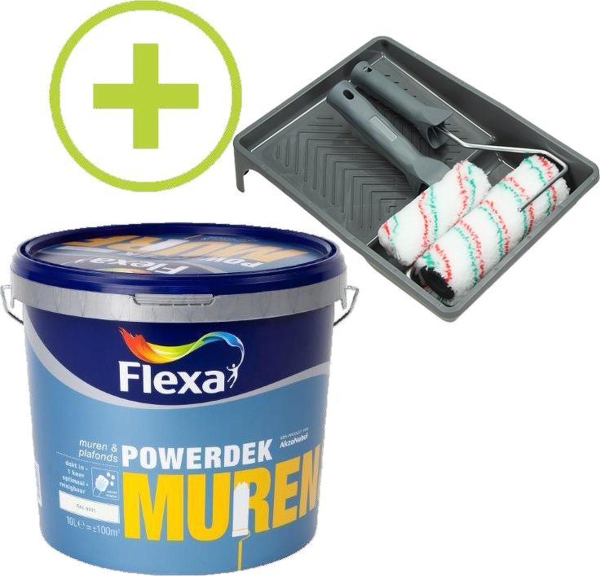 Flexa Powerdek Muurverf - Muren & Plafonds - Binnen - RAL 9010 - 10 L + Muurverfset 5-delig