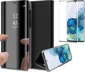 Hoesje geschikt voor Samsung S20 Plus en Screenprotector Book Case Spiegel + Screenprotector Full - Zwart