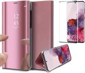 Samsung S20 Hoesje en Samsung S20 Screenprotector - Samsung Galaxy S20 Hoesje Book Case Spiegel + Screenprotector Full - Roségoud
