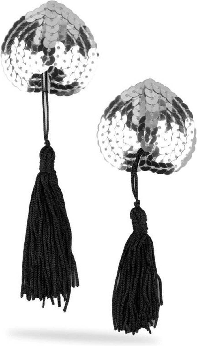 Goedkoopste Tepelkwastjes - Burlesque - Hartvormig Zilver Zwart -Tepel kwastjes - nipple tassles - sexy show
