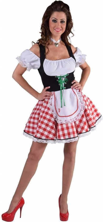 Tirools Edelweiss kleedje met rood schort | Oktoberfest dirndl maat M (36/40)