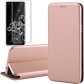 Hoesje geschikt voor Samsung Galaxy S20 Ultra - Screen Protector GlassGuard - Book Case Leer ThinShield Roségoud & Screenprotector