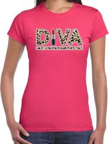 Diva lipstick fun tekst t-shirt voor dames roze met panter print XS