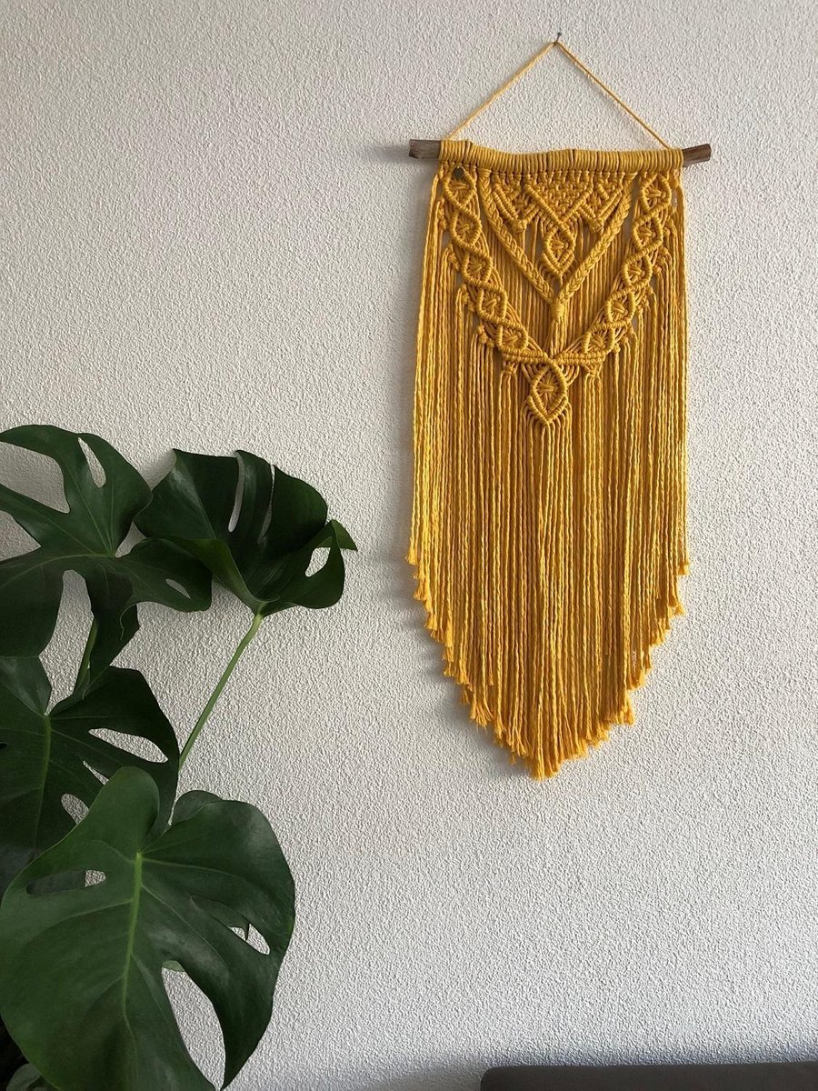 Creatieve Zonsopgang en Zonsondergang Wandtapijt Katoenen Touw Handgemaakt Geweven Macrame Kwastjestapijt voor Thuis Wanddecoratie (A
