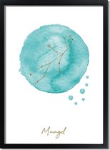 DesignClaud FOLIEDRUK Sterrenbeeld poster Maagd – Blauw Formaten: A4 + fotolijst zwart