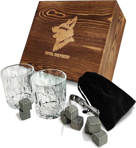 Bungalow restjes Intrekking Royal Shepherd Whiskey Set met 2 Glazen en 8 Whiskey Stones - Cadeauset -  whiskeyset -... | bol.com