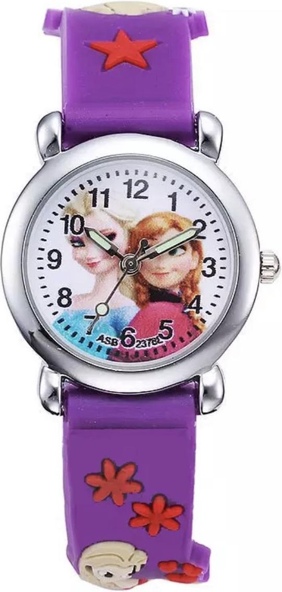 Meisjes horloge paars met Frozen afbeelding Elsa en Anna