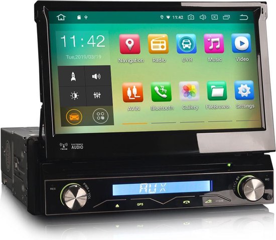 1 Din Android 10 autoradio met uitklapbare scherm | Navigatie | Bluetooth |  DVD | USB | bol.com