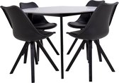 Voma eethoek , 1 eetkamertafel en 4 eetkamerstoelen, zwart en wit.