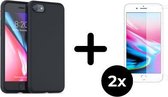 iPhone 7 Hoesje Zwart - Siliconen Case - 2x Tempered Glass Screenprotector
