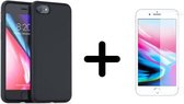 iPhone 8 Hoesje Zwart - Siliconen Case - 1x Tempered Glass Screenprotector