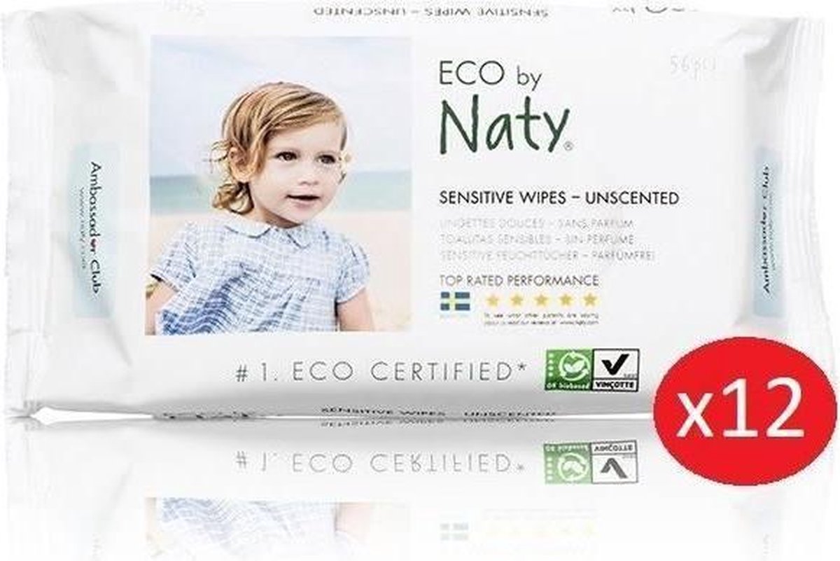 NATY - Pak van 12 pakjes zachte doekjes eco zonder parfum - 56 stks