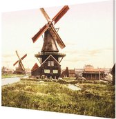 Oud Hollands Landschap - Zaagmolens Langs Rivier - Oude Foto Print op Canvas Doek - 90x60 cm