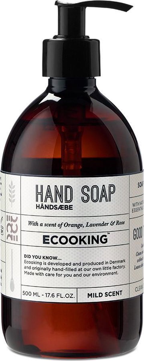 Ecooking Hand Soap - Handzeep met geur van Sinaasappel, Lavendel en Roos - Reinigt & Verzorgt de Handen - Vegan & Dermatologisch Getest - Pompflacon 500 ml