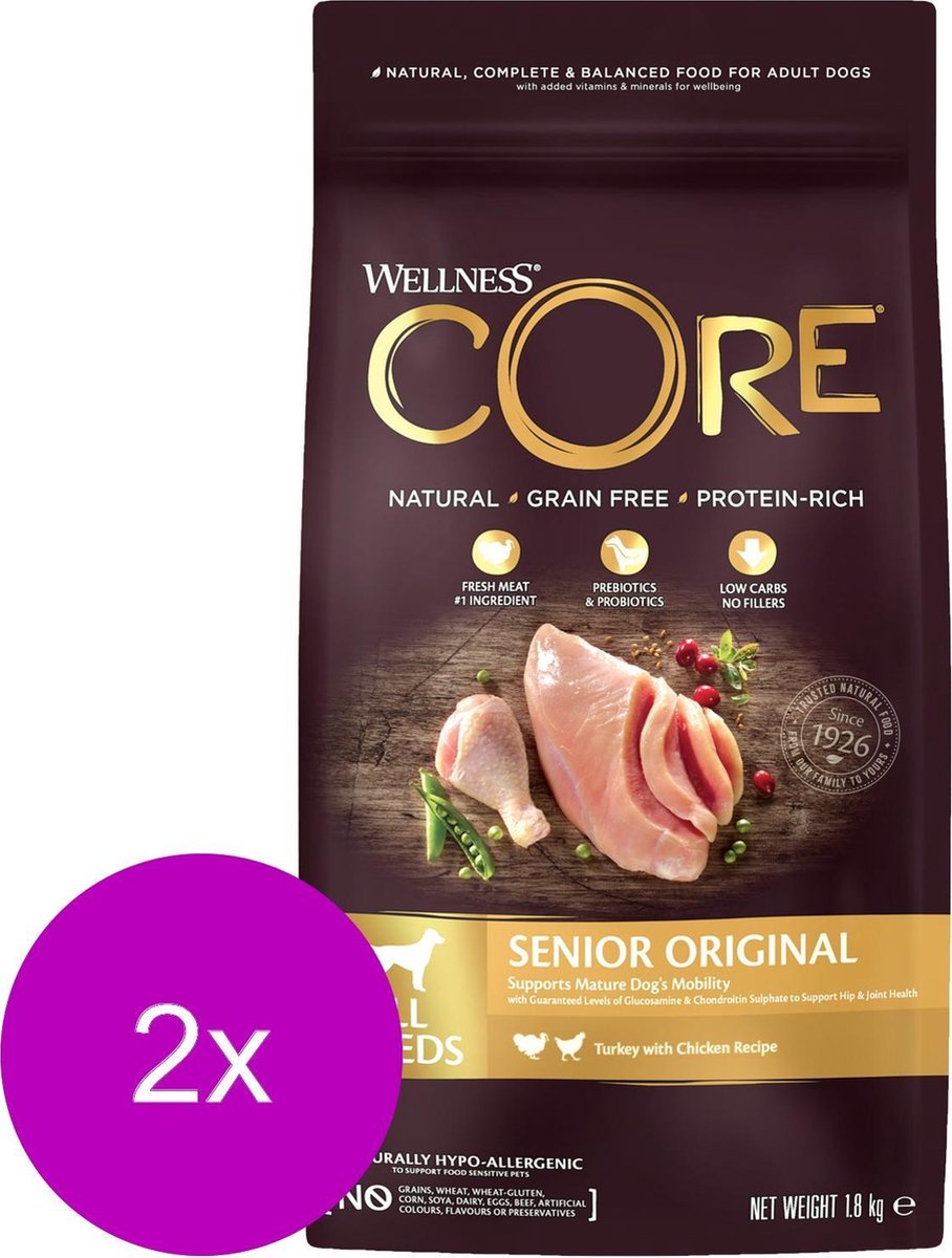 Wellness Core Grain Free Dog Senior Original Kalkoen&Kip – Hondenvoer – 2 x 1.8 kg