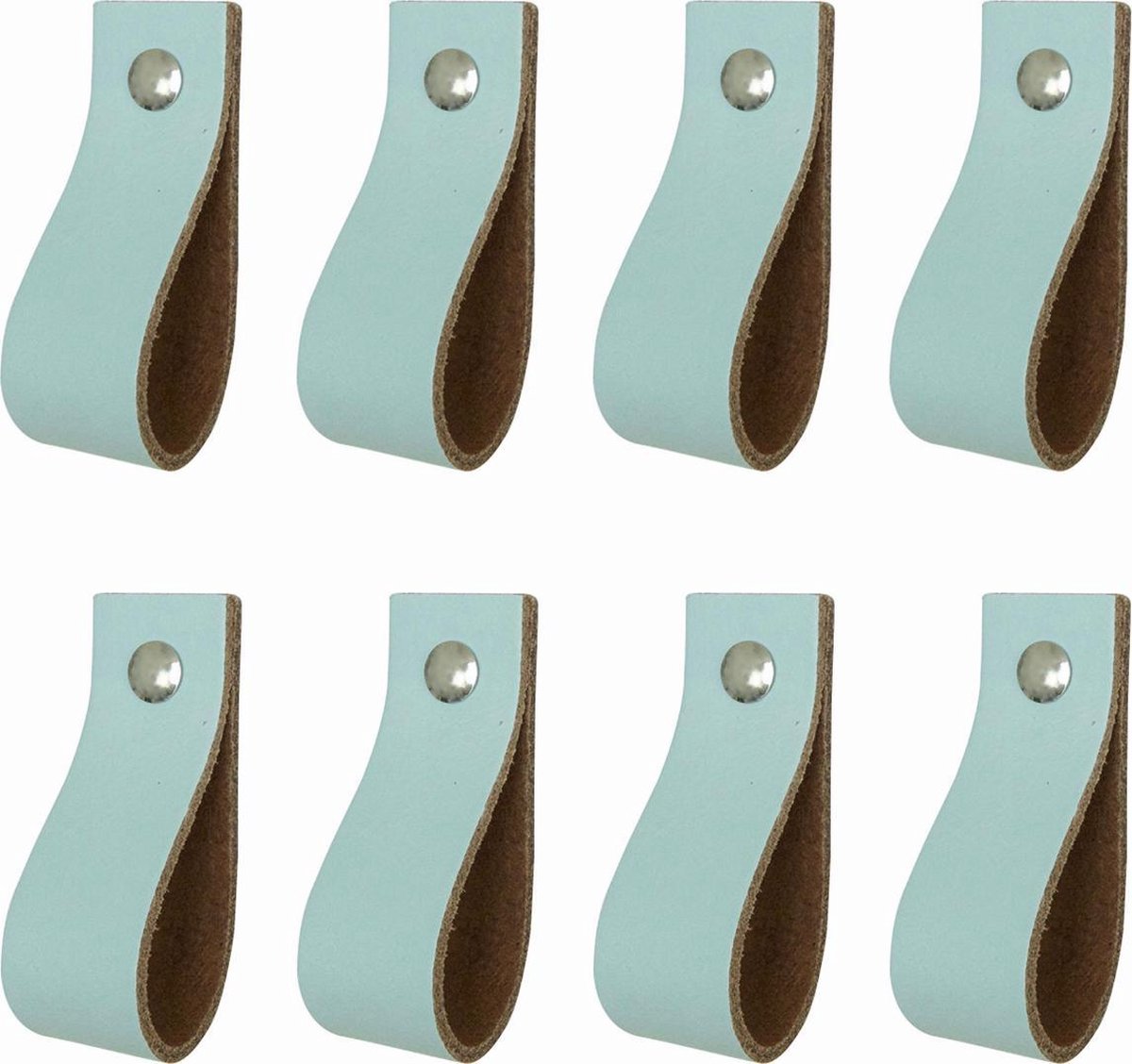 8x Leren handgrepen 'de lus' - maat M (19 x 2,5 cm) - LICHTBLAUW - incl. 3 kleuren schroefjes (handgreepjes - leren grepen - greepjes - leren lusjes)