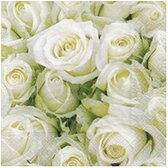 60x Luxe witte rozen thema servetten 33 x 33 cm papier witte rozen thema papieren wegwerp tafeldecoraties.