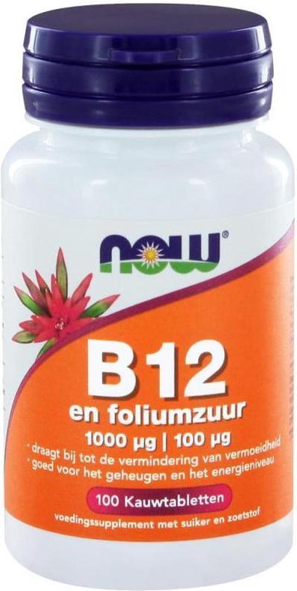 presentatie Opnemen condoom Now Foods - Vitamine B-12 1000 µg en Foliumzuur 100 µg - 100 Kauwtabletten  | bol.com