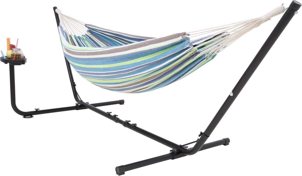 Hangmat met Standaard 2 Persoons met Bekerhouder - Groen / Blauw VITA5