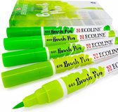 Ecoline “Groen” Brushpennen set van 5 + 1 Blok Ecoline  Papier 20 Vel, 300g/m² + GRATIS Zipperbag