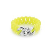 Rubz Neon Yellow Bracelet With 3 Brushed Silver Links