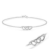Joy|S - Zilveren triple hartjes armband 18 cm 3 hartjes BFF