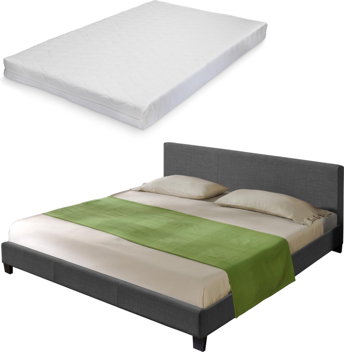 Houten bed stof bedbodem en matras 180x200 cm donkergrijs