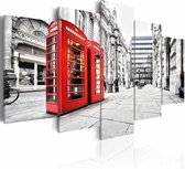 Schilderij - Straat in Londen, Rood/Zwart-Wit, 5luik, premium print
