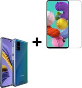 Samsung Galaxy A51 Hoesje Transparant - Samsung A51 Shockproof Hoesje - Backcover Hard Case met versterkte randen + Screenprotector Tempered Gehard Glas