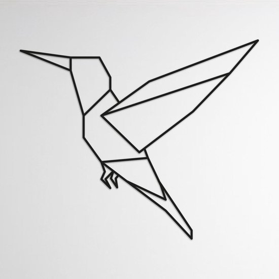 LINE ART, COLIBRI - Vliegende colibri zwart - Wanddecoratie - Hout -  XL 80 cm