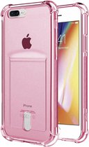 Apple iPhone 7 Plus - Coque arrière de la carte pour iPhone 8 Plus | Rose transparent | Silicone TPU souple | Antichoc | Titulaire de la carte | Portefeuille