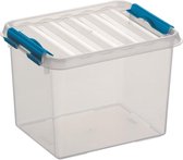 Sunware Q-Line opberg box/opbergdoos 3 liter 20 x 15 x 14 cm kunststof - Opslagbox - Opbergbak kunststof transparant/blauw