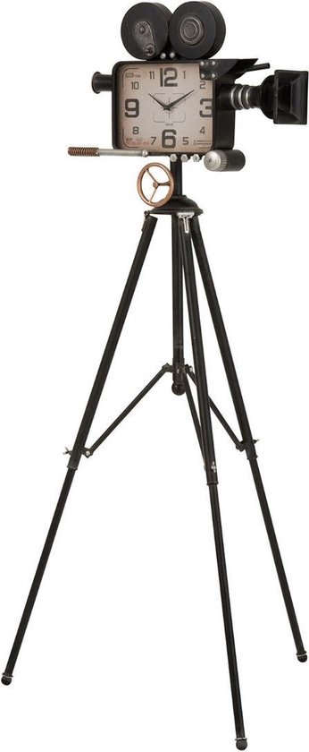 J-Line Camera Op Statief klok - metaal - zwart - 75 cm - woonaccessoires