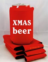 4 st. bier blik koelhoudhoes Kerstmis thema| rood| Feestdagen kado idee