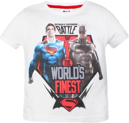 DC Batman vs Superman – T-shirt – Model “Battle Of The World’s Finest” – Wit – 140 cm – 10 jaar – 100% Katoen