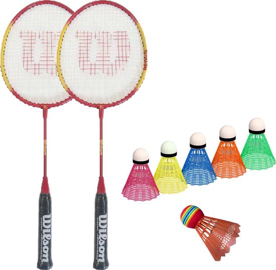 Wilson Badminton Set Junior PRO 2 Raquettes + 5 Navettes + 1 Navette Fun |  bol.com