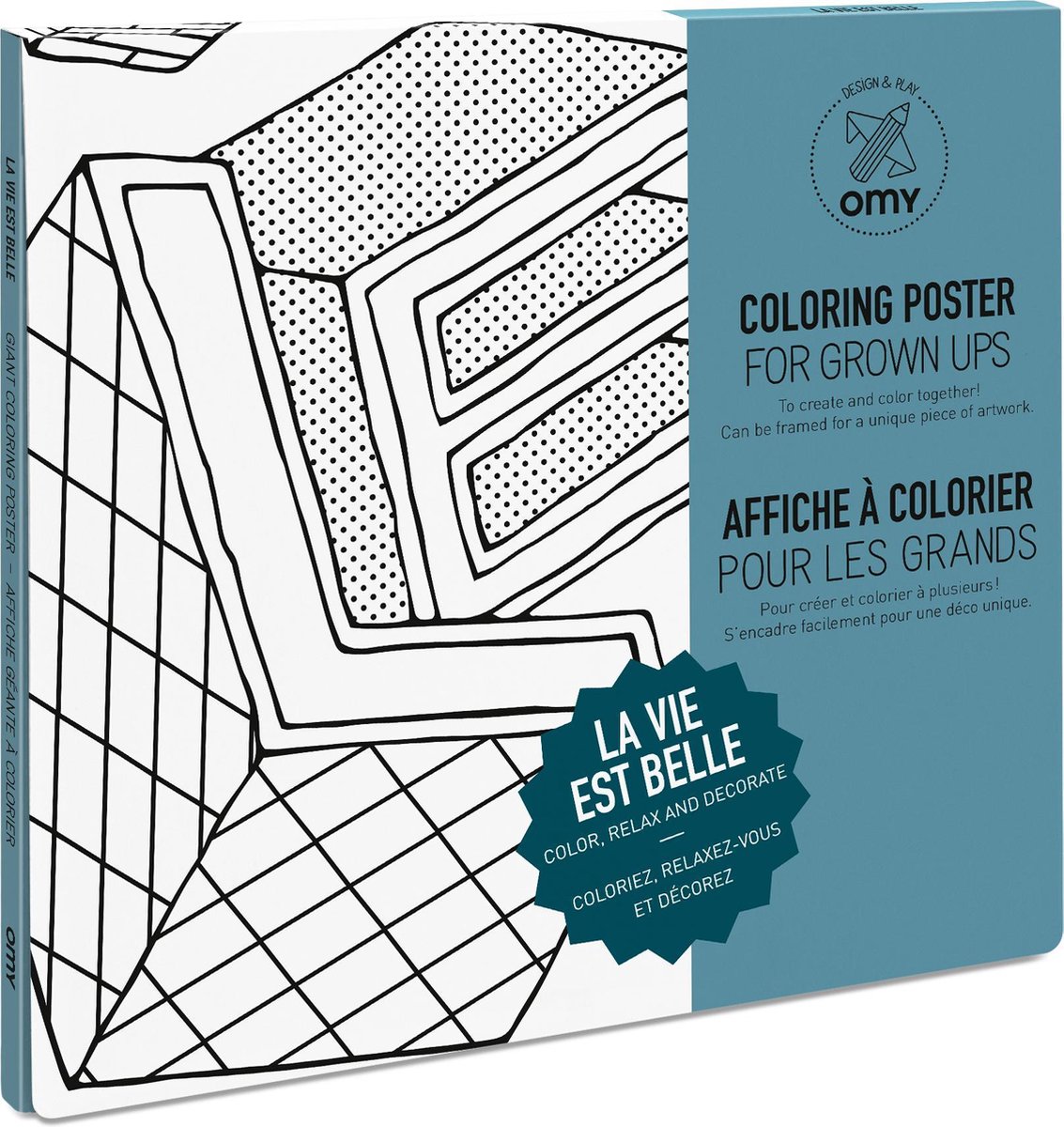 OMY - Kleur poster LA VIE EST BELLE - Giant coloring poster - voor jong en oud - 100 x 70 cm - LA VIE EST BELLE